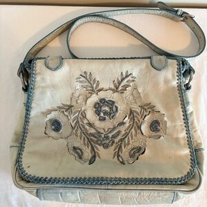 Isabella Fiore‎ Leather Floral Applique Crossbody Bag Shoulder Bag Messenger Bag